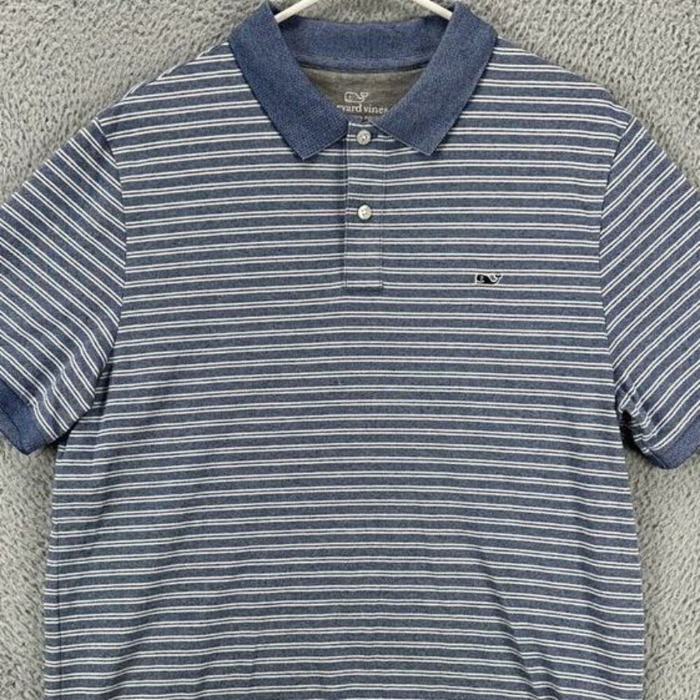 Vineyard Vines Edgartown Polo Shirt Adult Medium Blue Striped Golf Rugby Men NEW